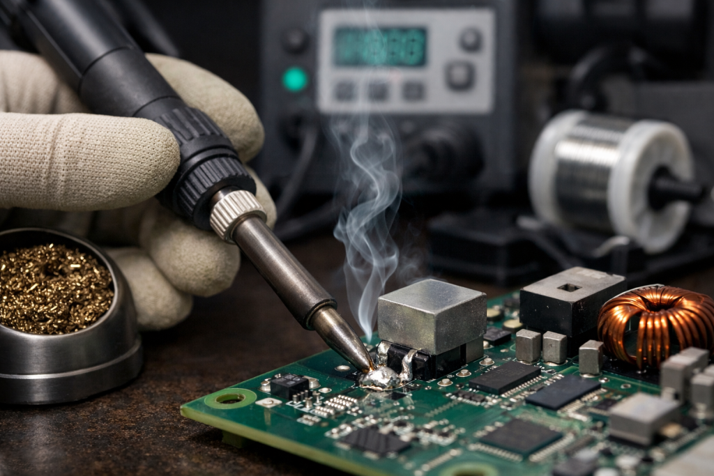 Master high-precision hand soldering for large thermal mass components. Learn techniques, heat control, flux selection, and how to prevent cold joints for reliable PCB assembly.